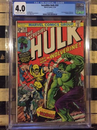Incredible Hulk 181 - Cgc 4.  0 Vg - Marvel 1974 - Wendigo - 1st App Of Wolverine