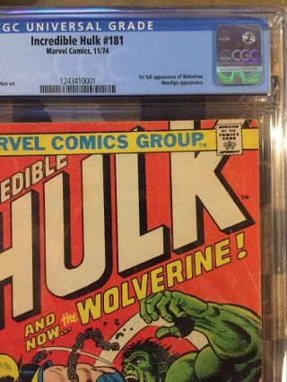 Incredible Hulk 181 - CGC 4.  0 VG - Marvel 1974 - Wendigo - 1st App of Wolverine 2