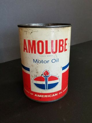 1961 Vintage American Amolube Motor Oil Old 1 Qt Tin Oil Can Empty