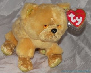 2000 Ty Beanie Babies Zodiac Plush 7 " Dog Fluffy Chow Chow Puppy W/gold Eyes