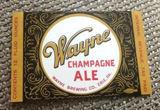 Vintage Irtp Wayne Champagne Ale - Brewing Co 12 Oz Beer Bottle Label Erie Pa