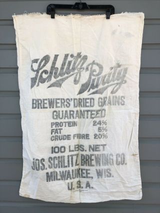 Old Farm House Find Vintage Schlitz Purity Beer Brewer’s Grain Advertising Sack