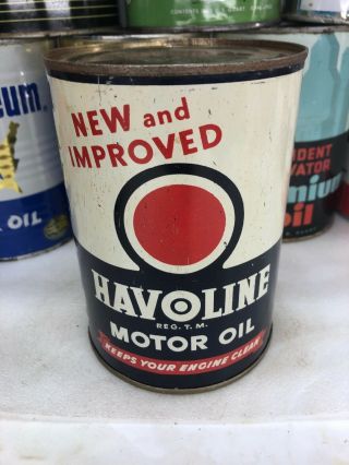 Vintage Quart Havoline And Improved Texas Metal Motor Oil Can