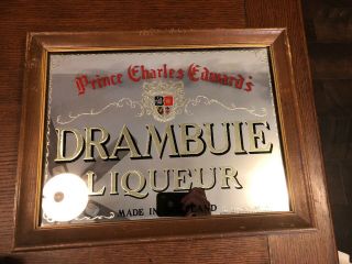 Vintage Prince Charles Edward’s Drambuie Liqueur Framed Mirror Advertisement.