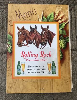 Old Rolling Rock Beer Menu Cover Horses Latrobe Pa Schlitz Beer Inserts