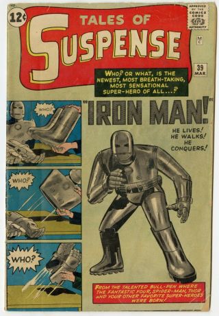 Tales Of Suspense 39 Vg - 3.  5 Off - White Pages Origin & 1st App.  Iron Man 1963