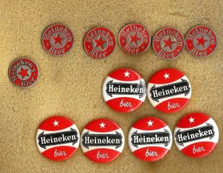 From The Sixties: 6 Buttons,  5 Fullmetal And 1 Enamel Badge Of Heineken Beer
