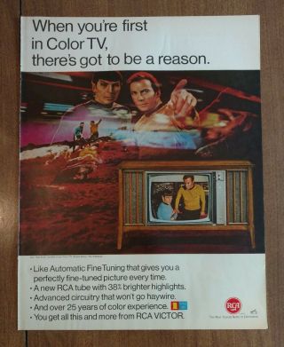 Vintage Rca Victor Color Tv Paper Advertisement Feat.  Star Trek