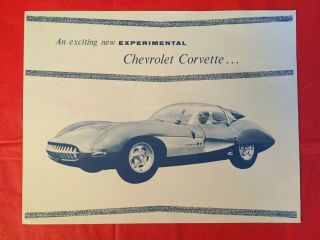 1957 Chevrolet " Corvette Experimental Sports Car " Dealer Car Sales Brochure