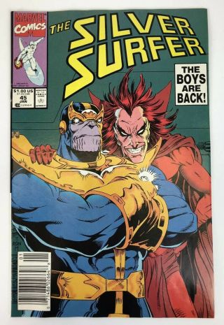 Silver Surfer 45 (jan 1991,  Marvel) Thanos Cover,  Origin Of Infinity Gems Vf