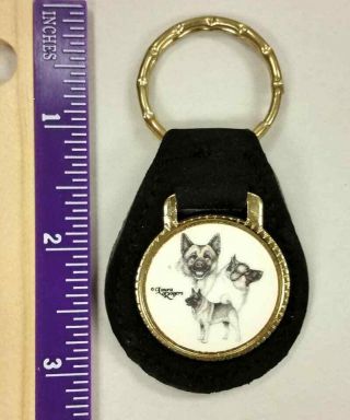 Norwegian Elkhound Dog Laura Rogers Velvet Key Fob With Gold Rimmed Ivory Bevel