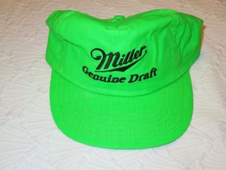 Miller Draft Beer Hat Vintage 80’s Neon Green Leather Strap Back Nwot