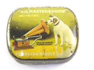 Antique Tin Plate Box Of Hmv His Masters Voice The Piano Gramophone Needles