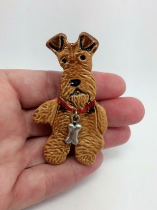 Airedale Terrier Dog Charm Pin Brooch Jewelry Sculpture Painting Hand Made Art