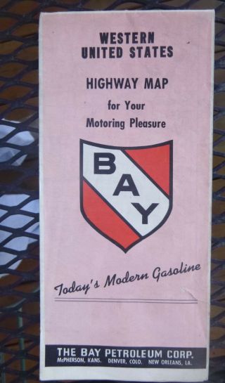 1953 Western United States Road Map Bay Oil Gas Route 66