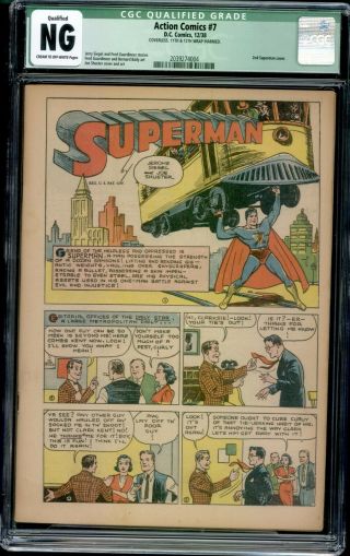 Action Comics 7 Cgc Ng Coverless Dc 1938 2rd Superman Cvr Scarce Siegel Shuster