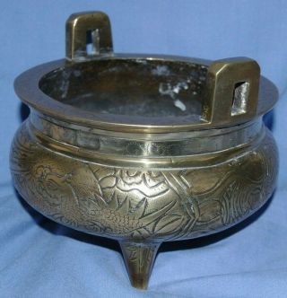Very Fine Antique Chinese Bronze Censer With Handles & Signed 6 Character Mark 8