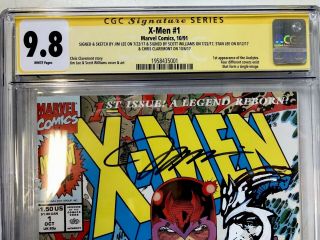 X - men 1 CGC 9.  8 CGC SS (4X) MAGNETO COVER JIM LEE Sketch.  Stan Lee,  Claremont 3