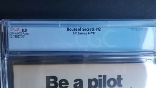 HOUSE OF SECRET 92 • HI GRADE CGC 8.  0 • 1ST SWAMP THING • LOOKS BETTER 6