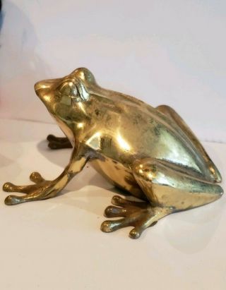 Vintage Lg 6.  5 " Brass Patina Frog Figurine Sculpture Garden Home Decor