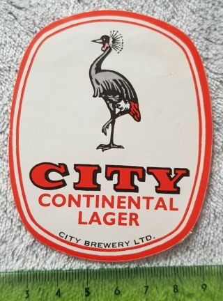 Africa Kenya Old Beer Label City Brewery Ltd.  City Continental Lager