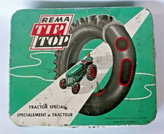 HUGE Vintage Rema TIP TOP Vulcanise Tin Box Tubeless Repair Kit TIRE 4 patch 2