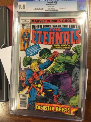 Eternals 15 Cgc 9.  8 White Pgs (marvel,  9/77) Vs The Hulk (1 Of Only 26 9.  8 