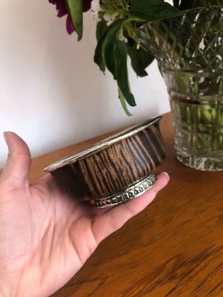 Antique Old Tibetan Silver & Burwood Striped Wooden Tea Bowl