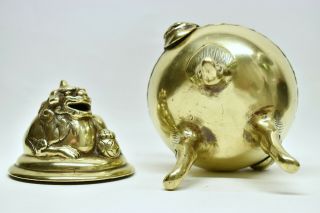 Antique 19th Century Chinese Bronze Brass Tripod Incense Burner Censer Foo Dog 8