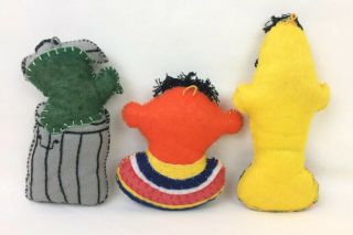 (3) Vintage Sesame Street Muppets Felt Christmas Ornaments Bert Ernie Oscar 6” 2