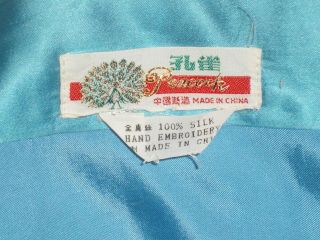 Old Chinese Turquoise 100 Silk Robe/Kimono w/Hand Embroidered Outdoor Scene 8
