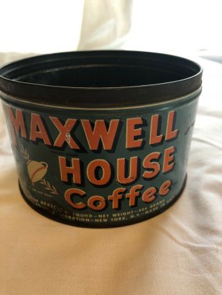 Vintage Maxwell House Coffee Tin,  With Key,  No Lid