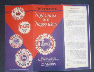 1931 Wyoming road map Standard oil Indiana gas United States 2