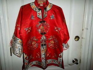 Lucky Red Vintage Chinese Silk Hand Embroidered Kimono Jacket Size Medium