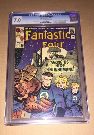 Fantastic Four 45 Cgc 7.  0 White Pages 1st App Of Inhumans,  Black Bolt Many More