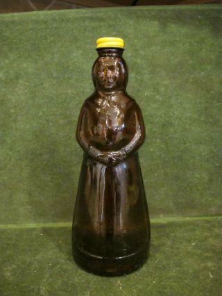 Vintage Mrs Butterworth Aunt Jemima Dark Brown Glass Syrup Bottle W/metal Cap
