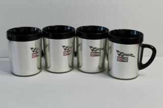 4 Retro Thermo - Serv Champion Racing Coffee Cups Mugs Plastic Handle Logo Silver