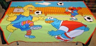 Sesame Street Blanket Big Bird Elmo Cookie Monster Fleece Throw 59 " X 47 " Euc