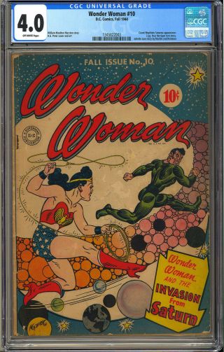 Wonder Woman 10 Classic Cover Golden Age Dc Superhero Comic 1944 Cgc 4.  0