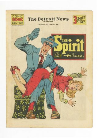 Spirit Section - Dec 1,  1940 - Rare - Will Eisner - Spanking Cover & Panels Gga