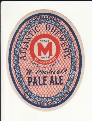 Very Old Madeira Brewery Beer Label - Henry Miles Atlantic Brewery Pale Ale (1)