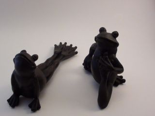 Set Of 2 Bronze - Look Resin Frogs In Different Yoga Poses