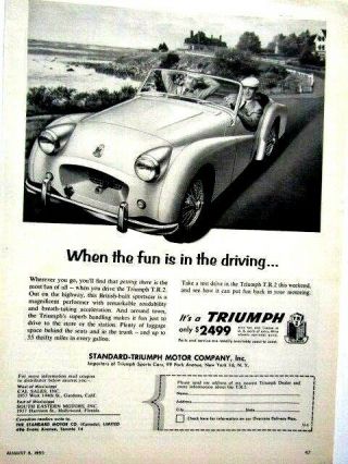 1955 Triumph Tr 2 When The Fun Is In The Driving - Print Ad 8.  5 X 11 "