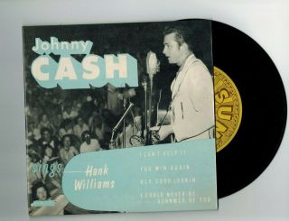 Johnny Cash 45 Rpm E.  P.  Record  Johnny Sings Hank Williams  Sun Epa - 111