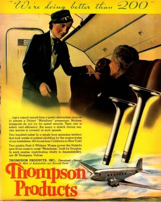 1937 Thompson Products Airliner Engine Valves Ad - Antique Vtg Print 14x11 " Color