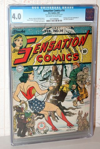Sensation Comics 14 Early Wonder Woman Golden Age Dc 1943 Cgc 4.  0