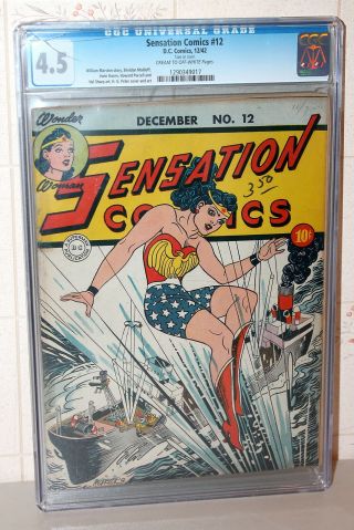 Sensation Comics 12 Early Wonder Woman Golden Age Dc 1942 Cgc 4.  5