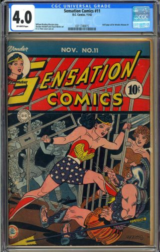 Sensation Comics 11 Rare Early Wonder Woman Golden Age Dc 1942 Cgc 4.  0
