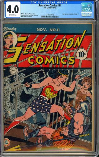 Sensation Comics 11 Rare Early Wonder Woman Golden Age DC 1942 CGC 4.  0 2