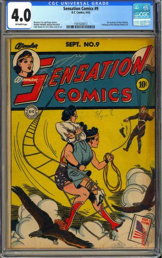 Sensation Comics 9 Rare Early Wonder Woman Golden Age Dc 1942 Cgc 4.  0